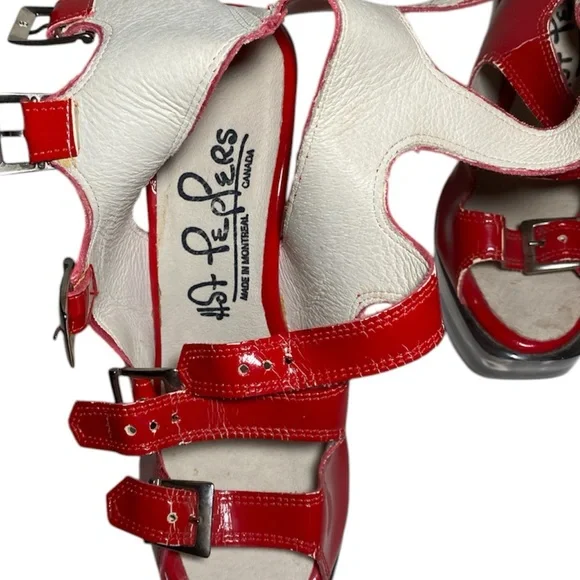 ‼️NOW SOLD‼️1990s RARE “Hot Peppers” Custom Red Strappy Buckle Platform Heels - Picture 5 of 5